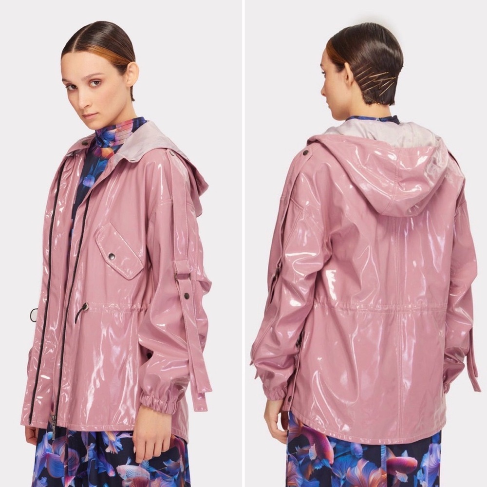 Julia Allert Pink Vinyl Lacquer Hooded Rain Jacket